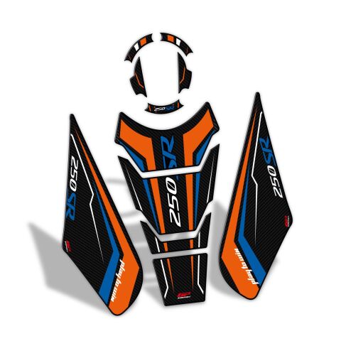 GP Kompozit CF Moto 250 SR 2020-2026 Uyumlu Tank Pad Seti Turuncu - Mavi