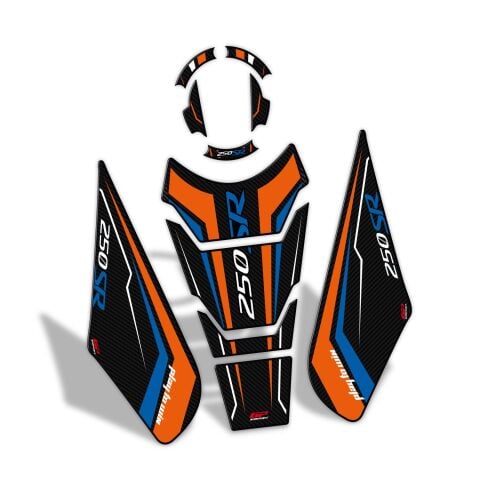 GP Kompozit CF Moto 250 SR 2020-2025 Uyumlu Tank Pad Seti Turuncu - Mavi