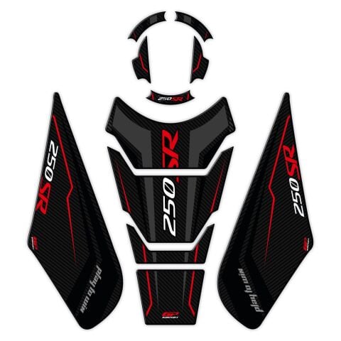 GP Kompozit CF Moto 250 SR 2020-2026 Uyumlu Tank Pad Seti Siyah - Kırmızı