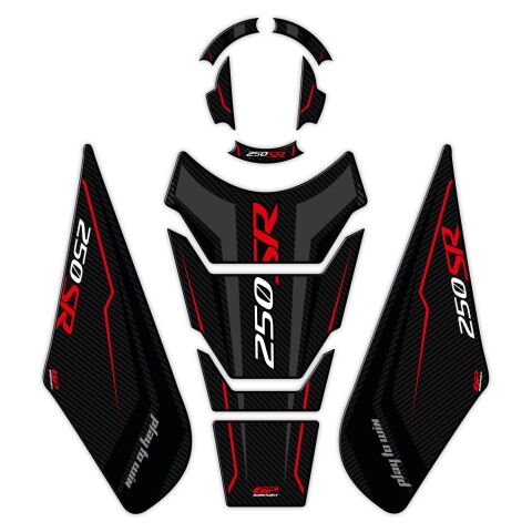 GP Kompozit CF Moto 250 SR 2020-2026 Uyumlu Tank Pad Seti Siyah - Kırmızı