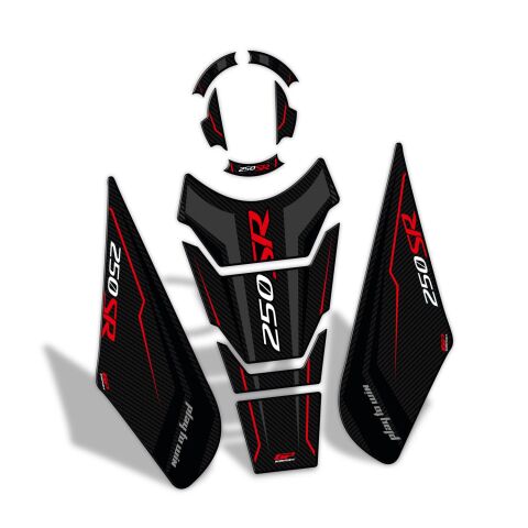 GP Kompozit CF Moto 250 SR 2020-2025 Uyumlu Tank Pad Seti Siyah - Kırmızı