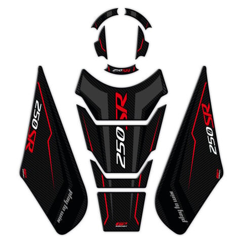 GP Kompozit CF Moto 250 SR 2020-2025 Uyumlu Tank Pad Seti Siyah - Kırmızı