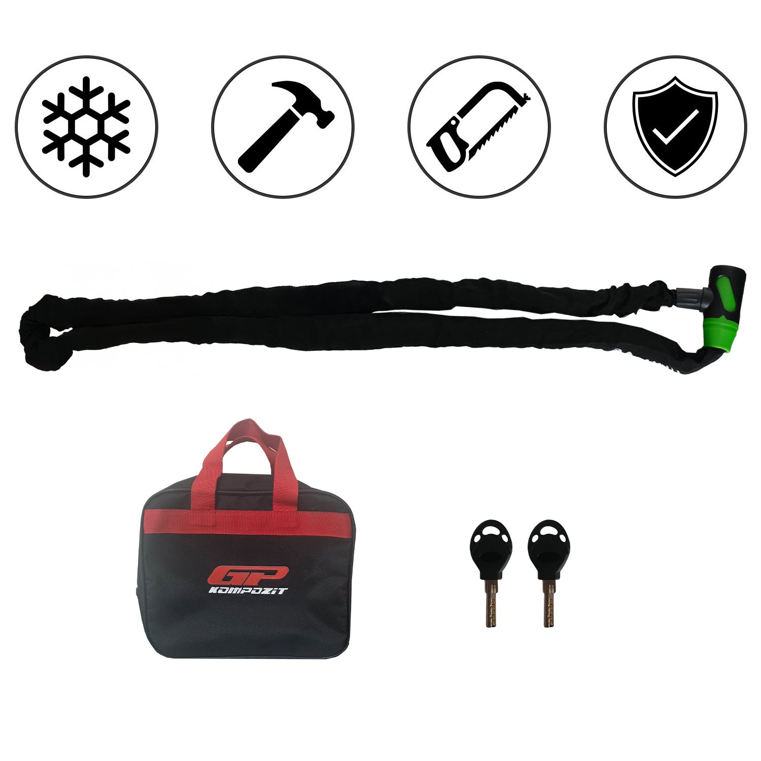 GP Kompozit Universal 2 mt 8 mm Motosiklet Zinciri ve Kilidi