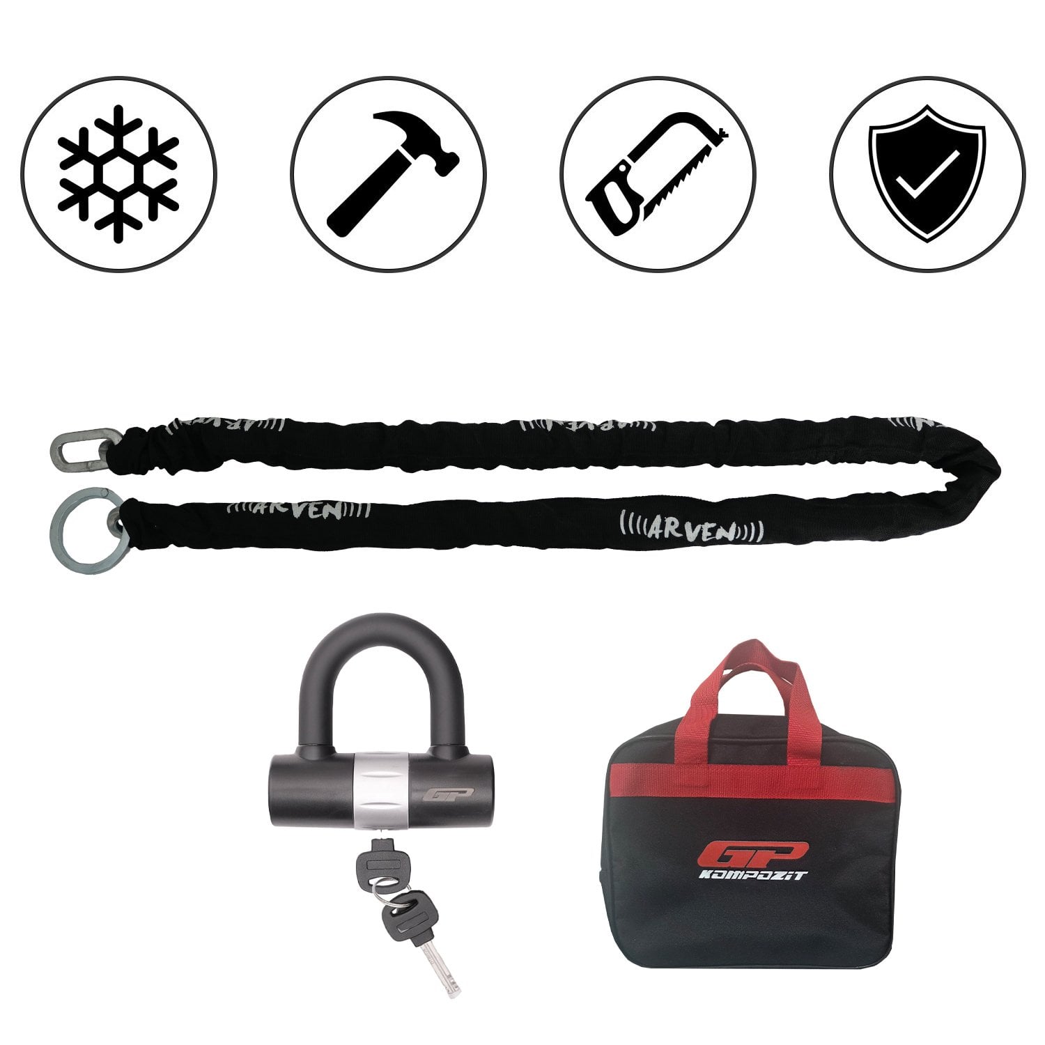 GP Kompozit Universal 1.7 mt 10 mm Kesilmez Motosiklet Zinciri ve Kilidi