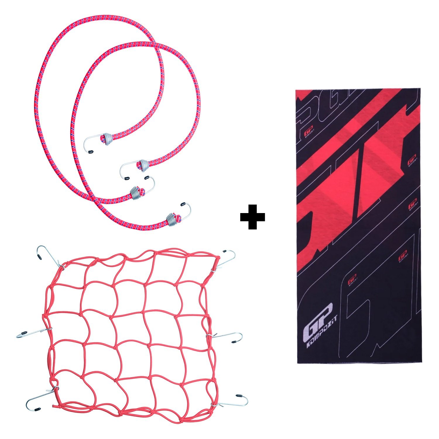 GP Kompozit Kırmızı Kask Filesi + 2 li Bagaj Lastiği + Buff