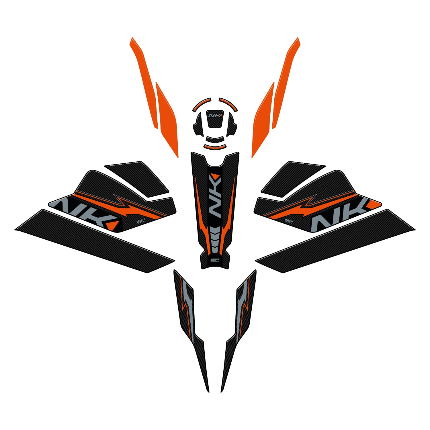 GP Kompozit CF Moto 250 NK 2023-2026 Uyumlu Full Pad Seti Turuncu