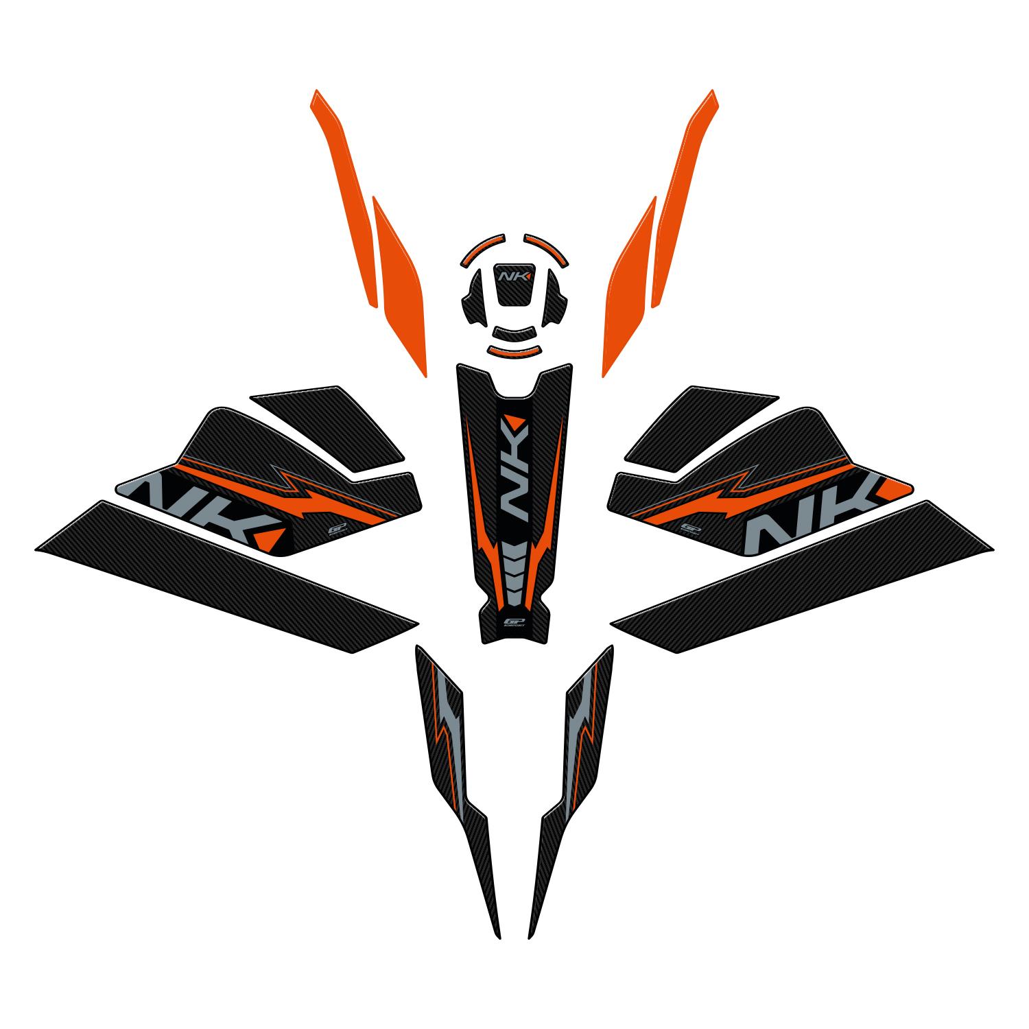 GP Kompozit CF Moto 250 NK 2023-2024 Uyumlu Full Pad Seti Turuncu