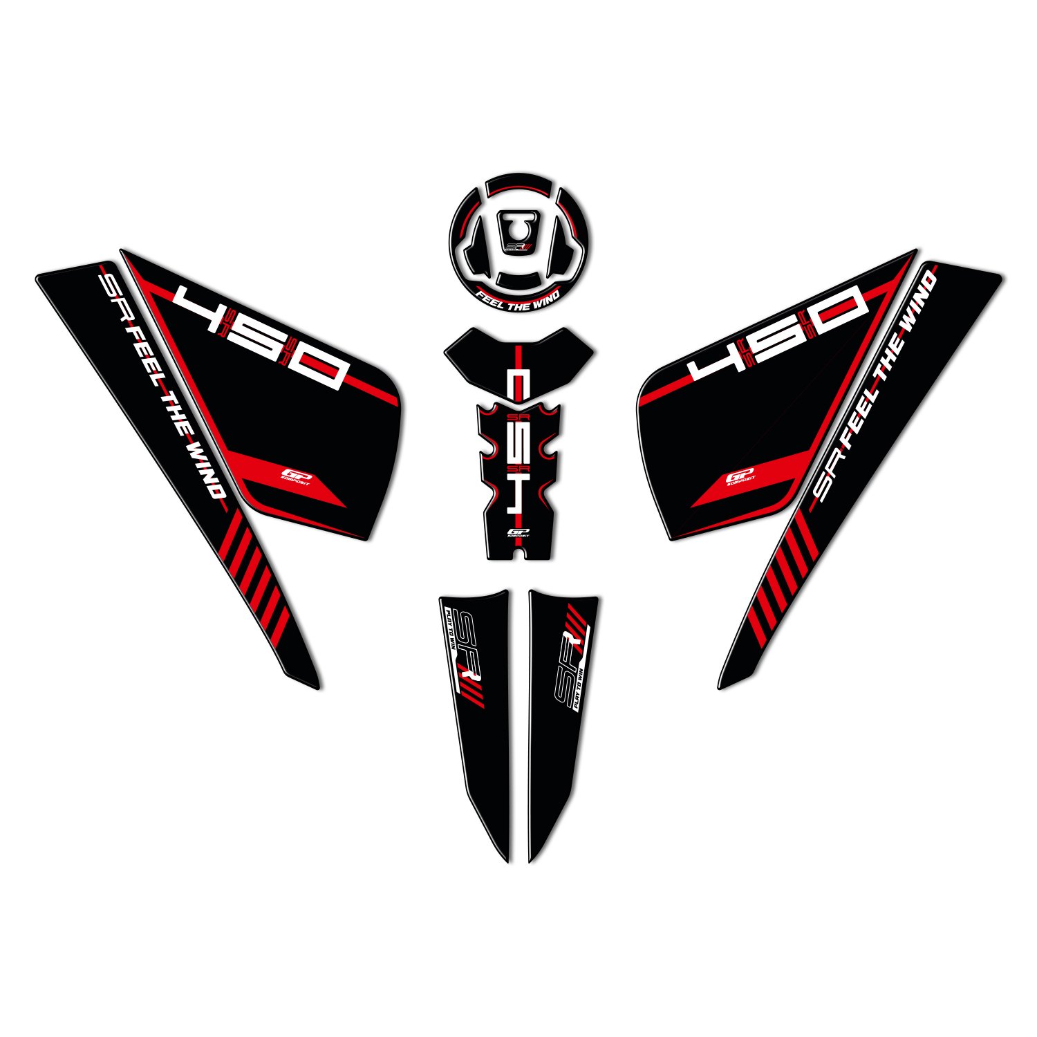 GP Kompozit CF Moto 450 SR 2023-2026 Uyumlu Tank Pad Seti Kırmızı