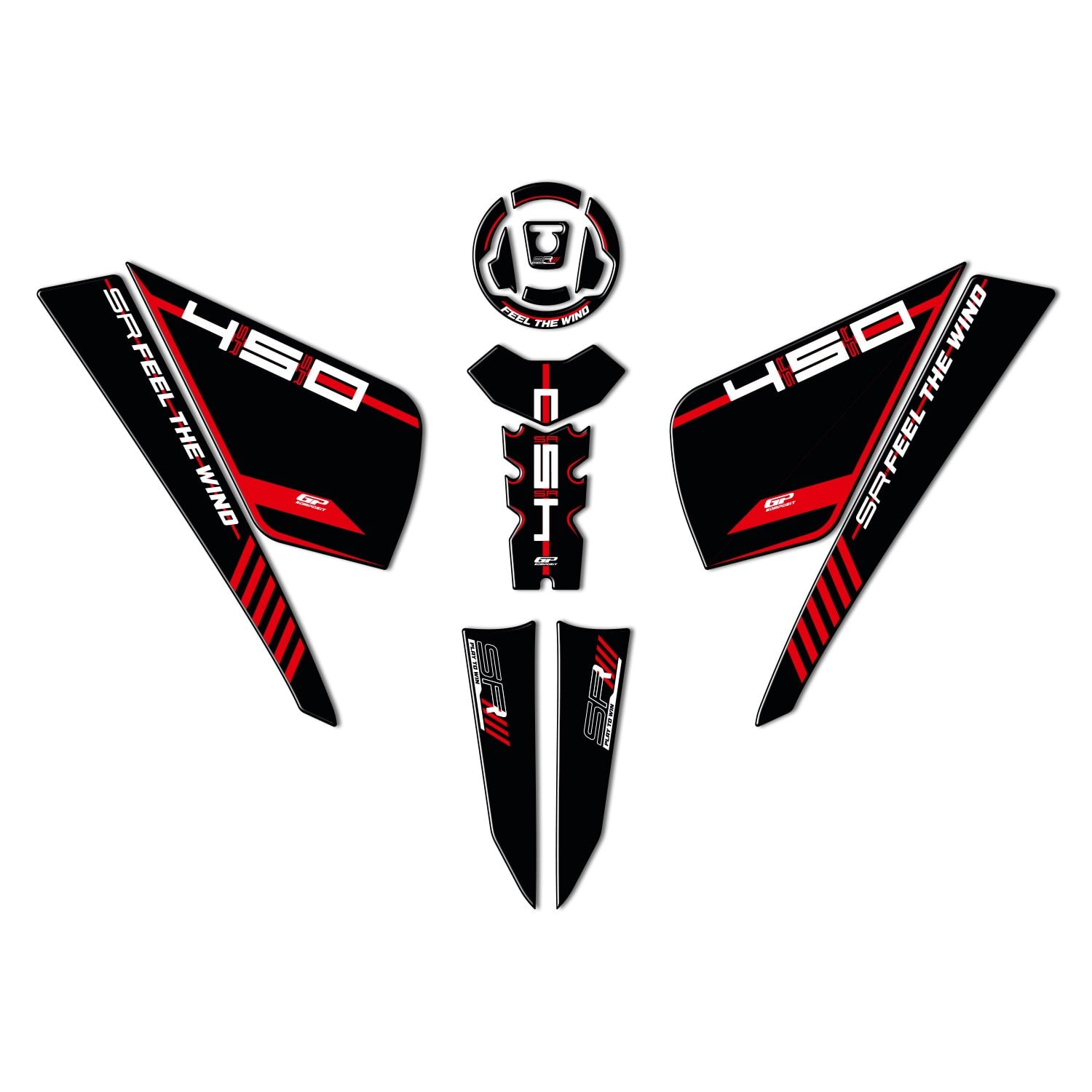 GP Kompozit CF Moto 450 SR 2023-2026 Uyumlu Tank Pad Seti Kırmızı