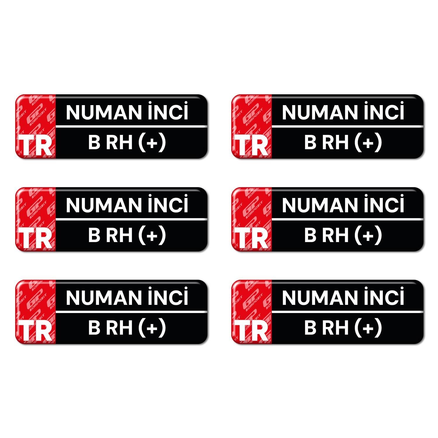GP Kompozit Kişiye Özel İsim ve Kan Grubu Damla Sticker 6 Adet Siyah Beyaz