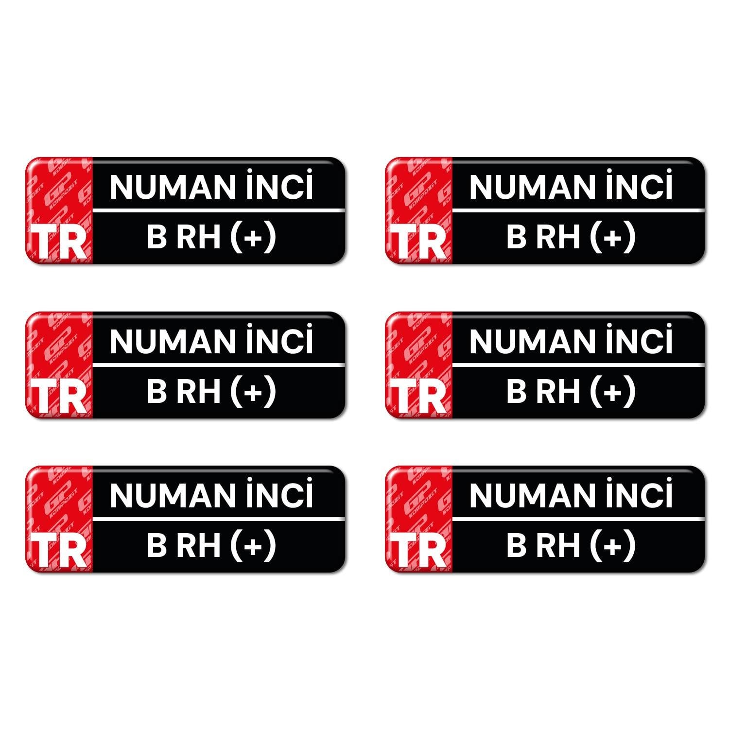 GP Kompozit Kişiye Özel İsim ve Kan Grubu Damla Sticker 6 Adet Siyah Beyaz