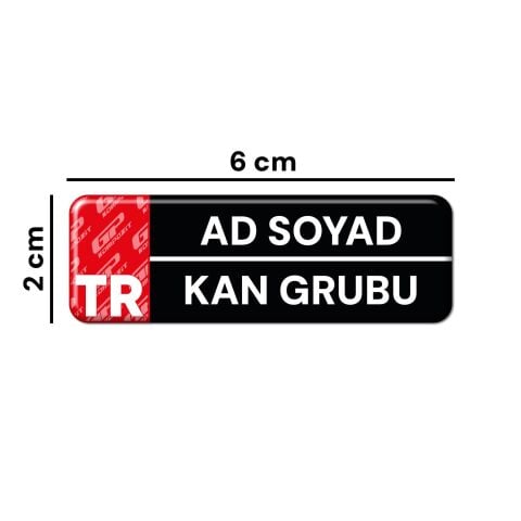 GP Kompozit Kişiye Özel İsim ve Kan Grubu Damla Sticker 6 Adet Siyah Beyaz