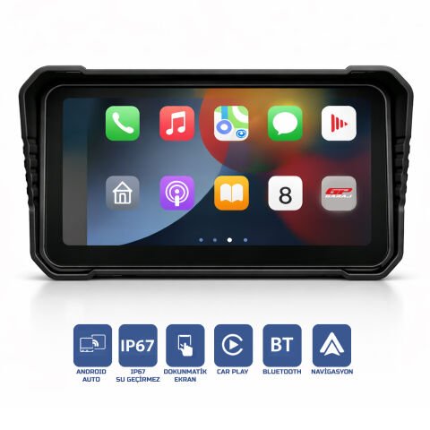 GP VOVEL M-790B 6.25” Ekran Ön Arka Kameralı Motosiklet CarPlay Basınç Sensörlü Multimedya Navigasyon Sistemi