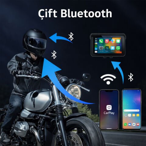 GP VOVEL M-790B 6.25” Ekran Ön Arka Kameralı Motosiklet CarPlay Basınç Sensörlü Multimedya Navigasyon Sistemi