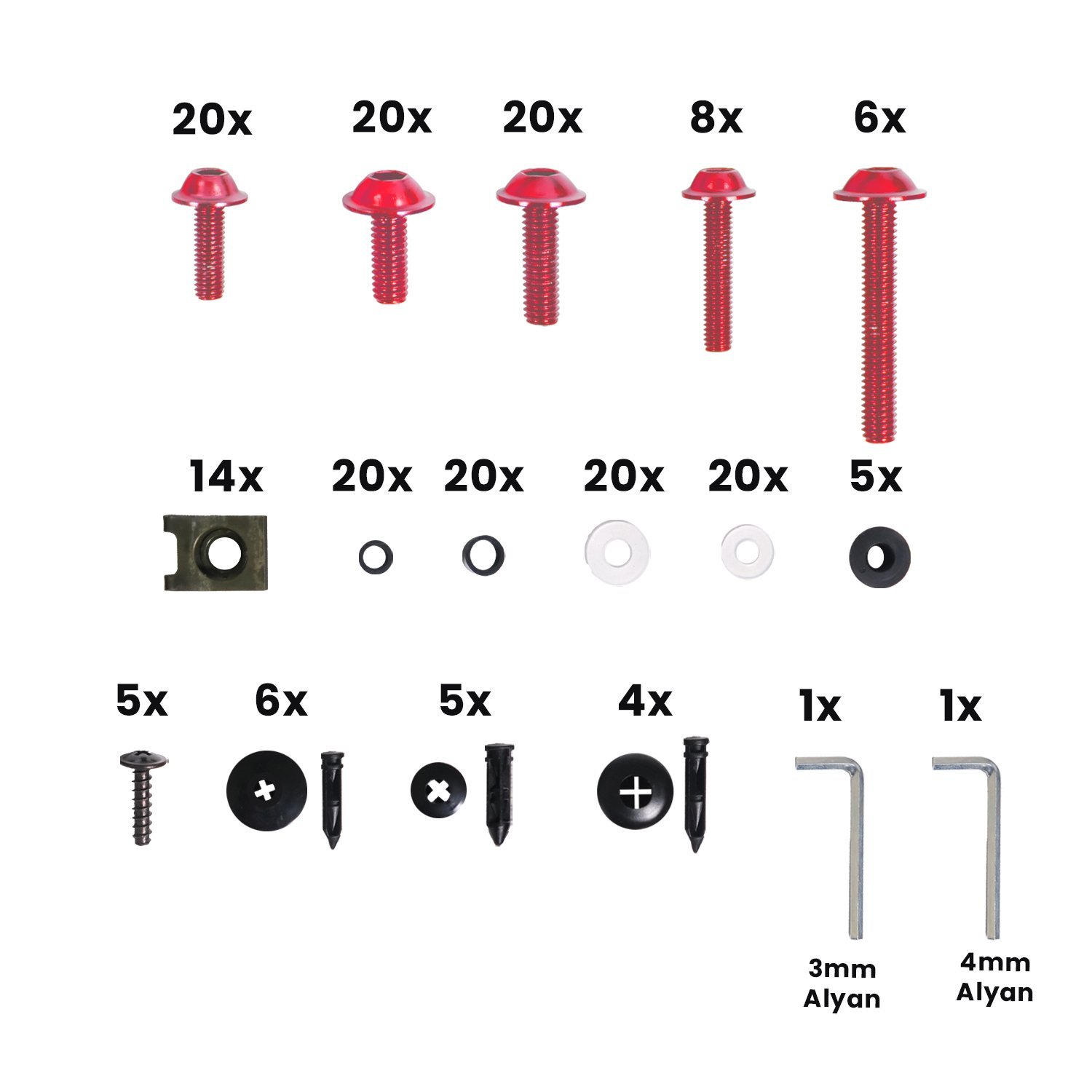 GP Kompozit Universal 195 Parça Racing Motosiklet Kaporta Grenaj Vida Seti Kırmızı