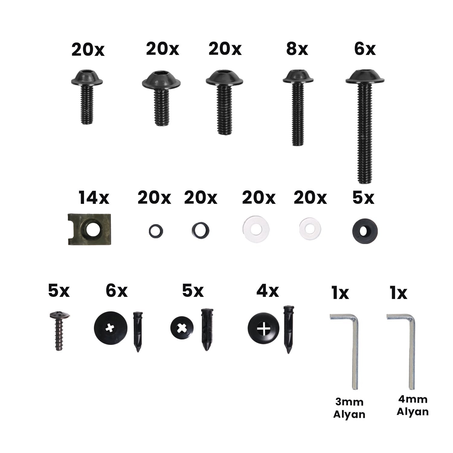 GP Kompozit Universal 195 Parça Racing Motosiklet Kaporta Grenaj Vida Seti Siyah