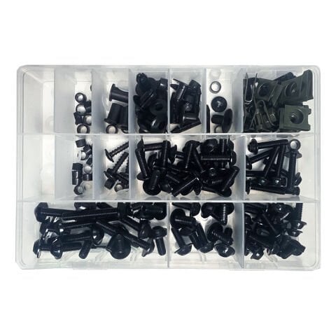 GP Kompozit Universal 195 Parça Racing Motosiklet Kaporta Grenaj Vida Seti Siyah