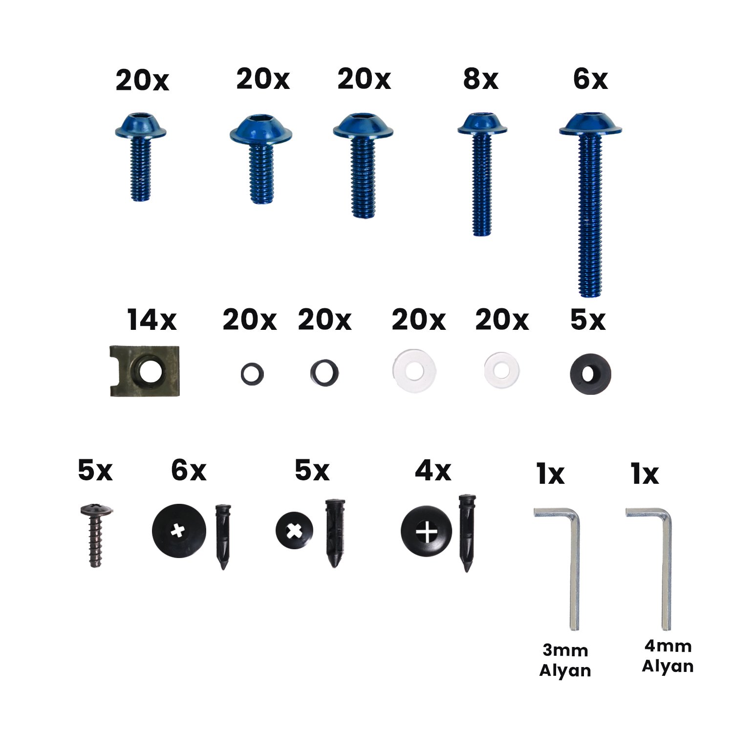 GP Kompozit Universal 195 Parça Racing Motosiklet Kaporta Grenaj Vida Seti Mavi