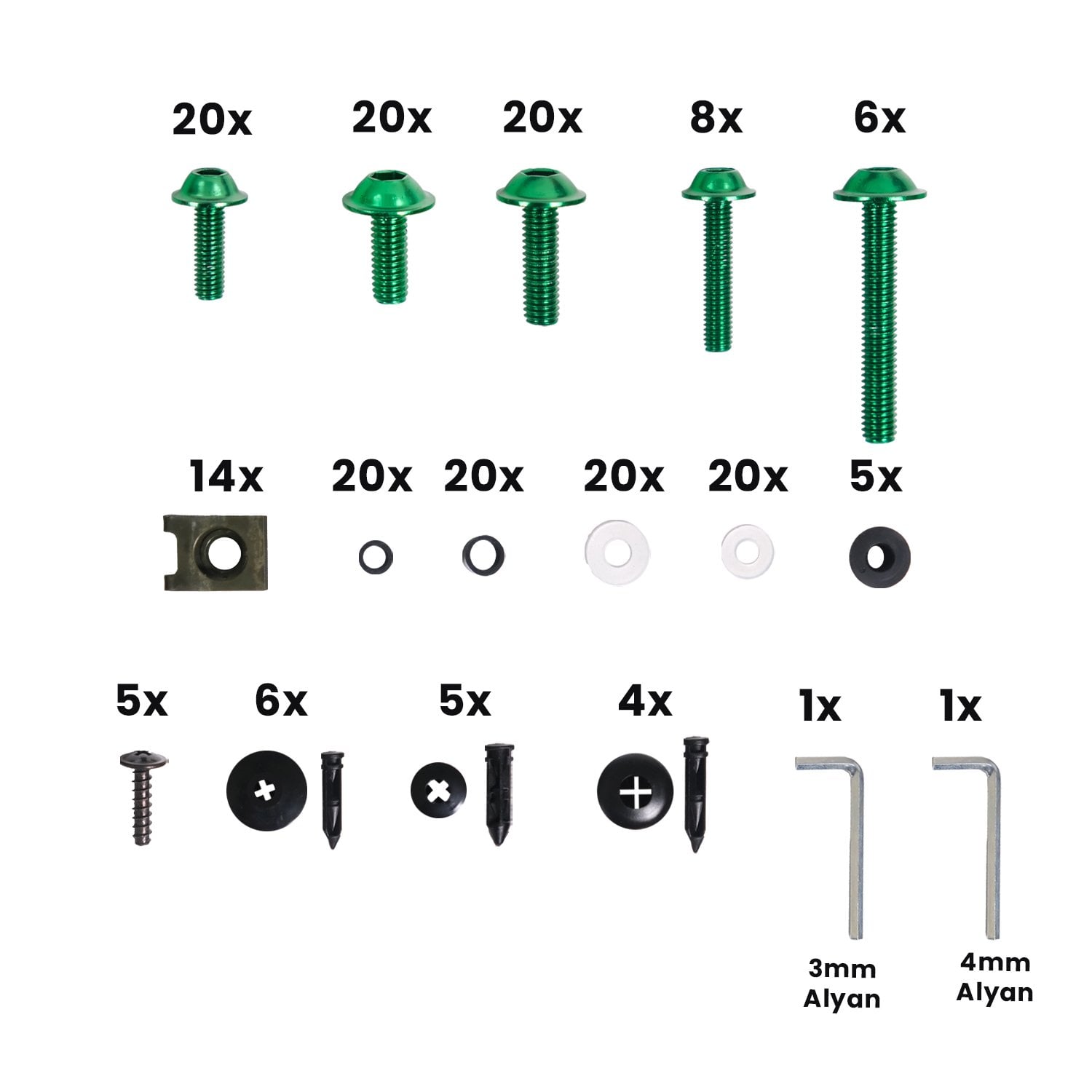 GP Kompozit Universal 195 Parça Racing Motosiklet Kaporta Grenaj Vida Seti Yeşil