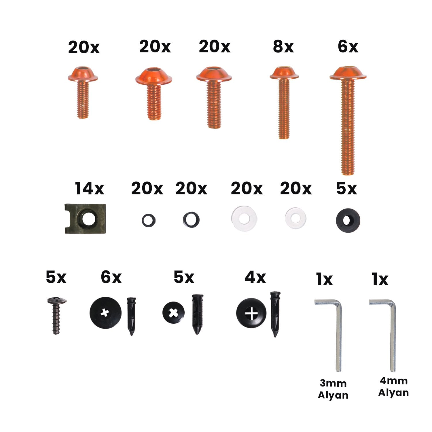 GP Kompozit Universal 195 Parça Racing Motosiklet Kaporta Grenaj Vida Seti Turuncu
