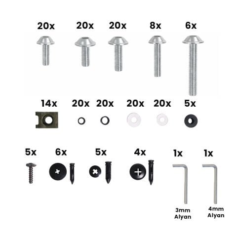 GP Kompozit Universal 195 Parça Racing Motosiklet Kaporta Grenaj Vida Seti Gümüş