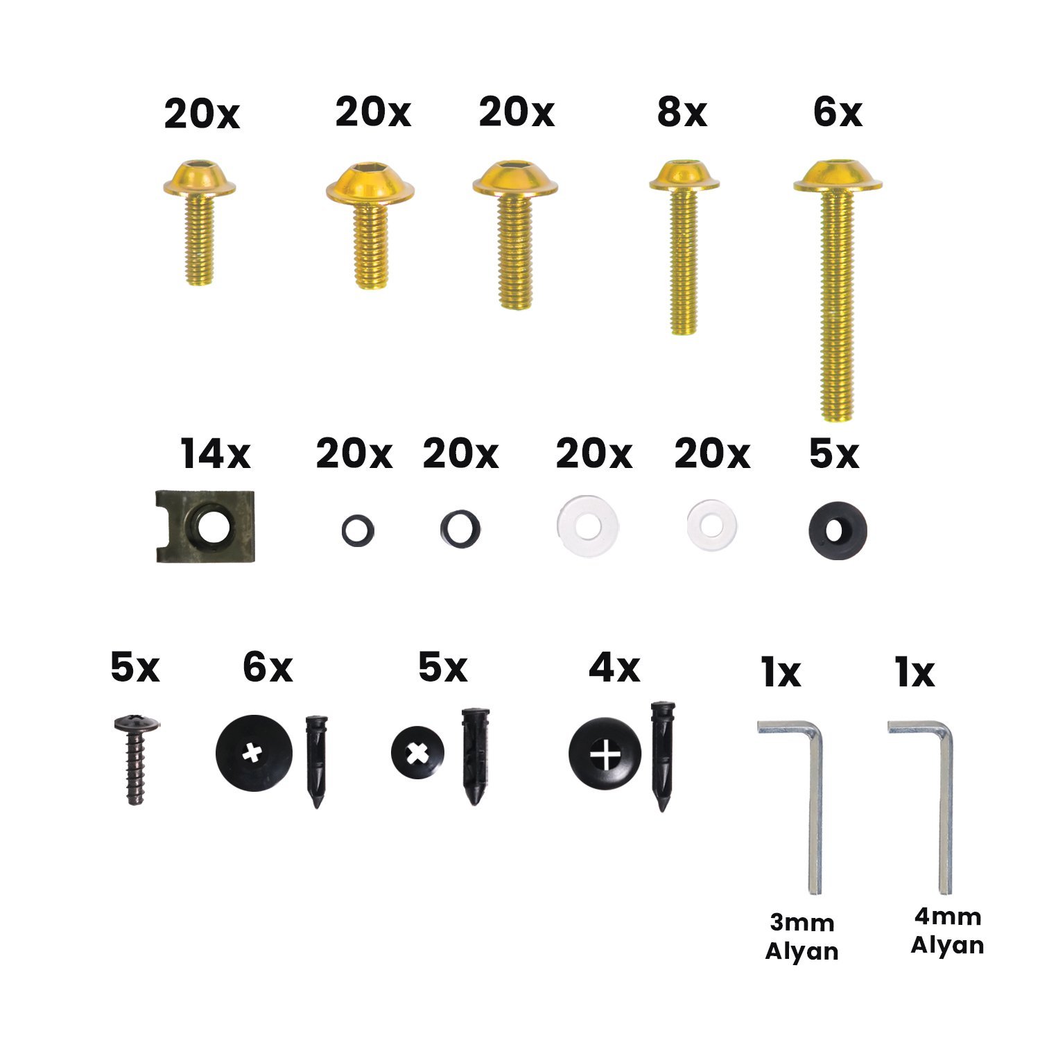 GP Kompozit Universal 195 Parça Racing Motosiklet Kaporta Grenaj Vida Seti Altın