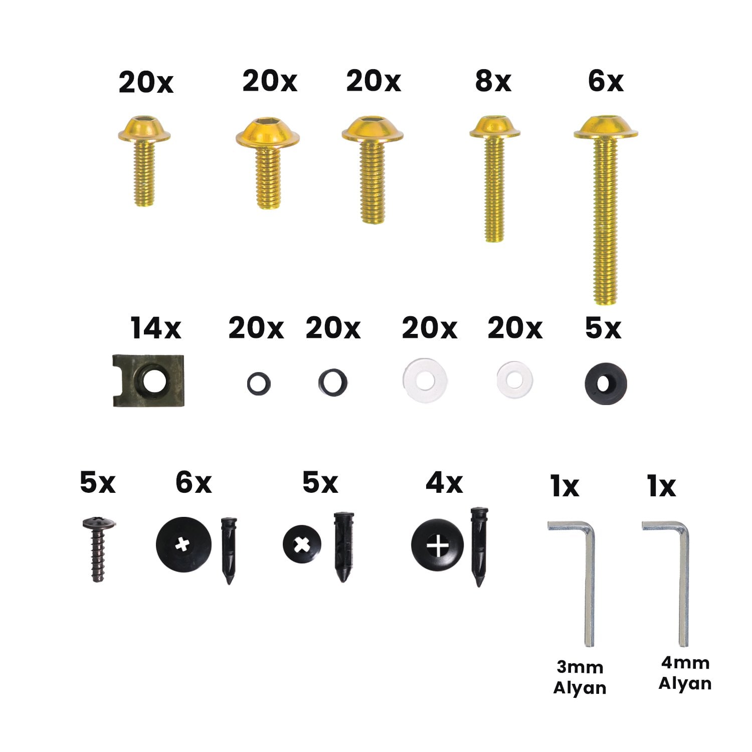 GP Kompozit Universal 195 Parça Racing Motosiklet Kaporta Grenaj Vida Seti Altın