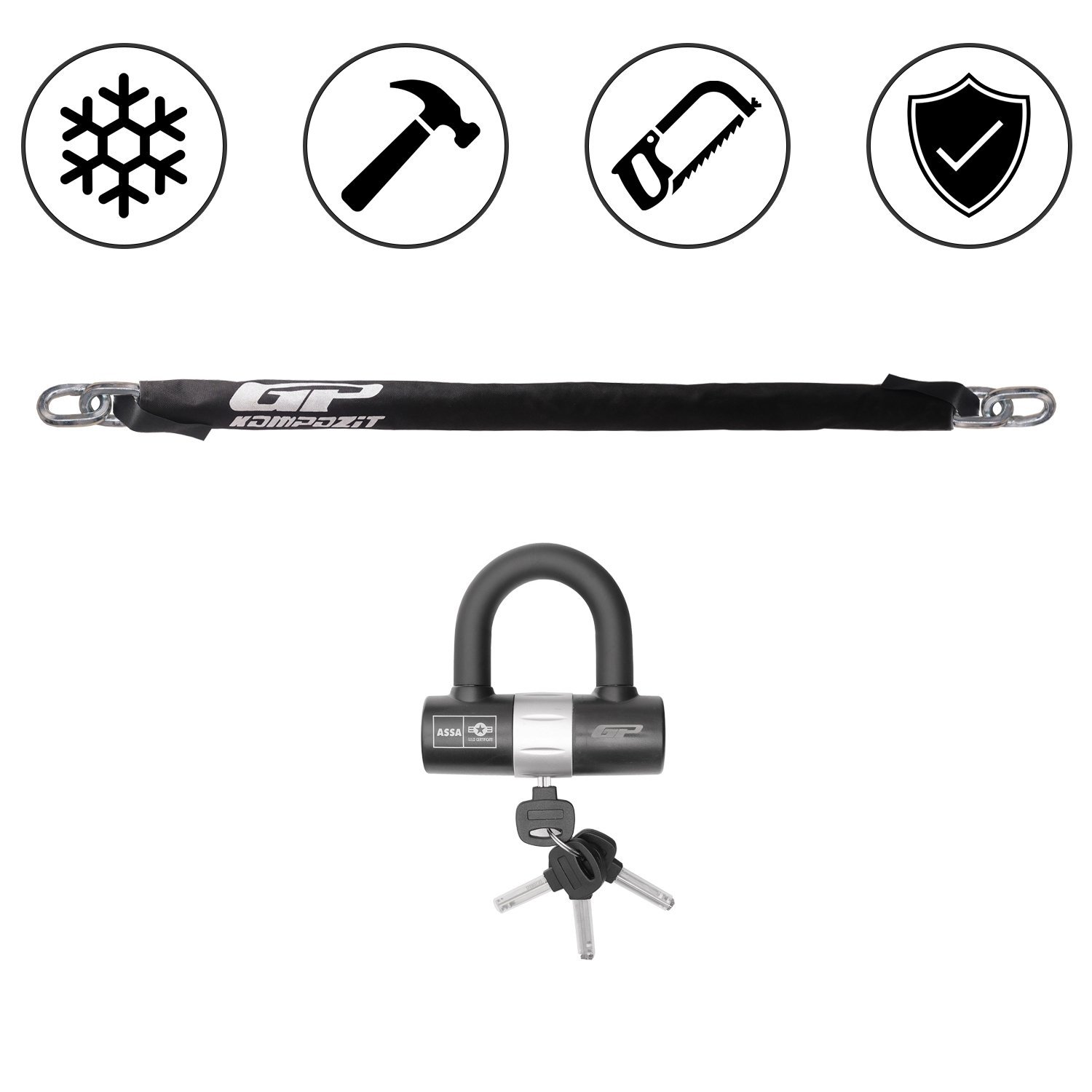 GP Kompozit Universal 1.5 mt 13 mm Motosiklet Zinciri ve Kilidi