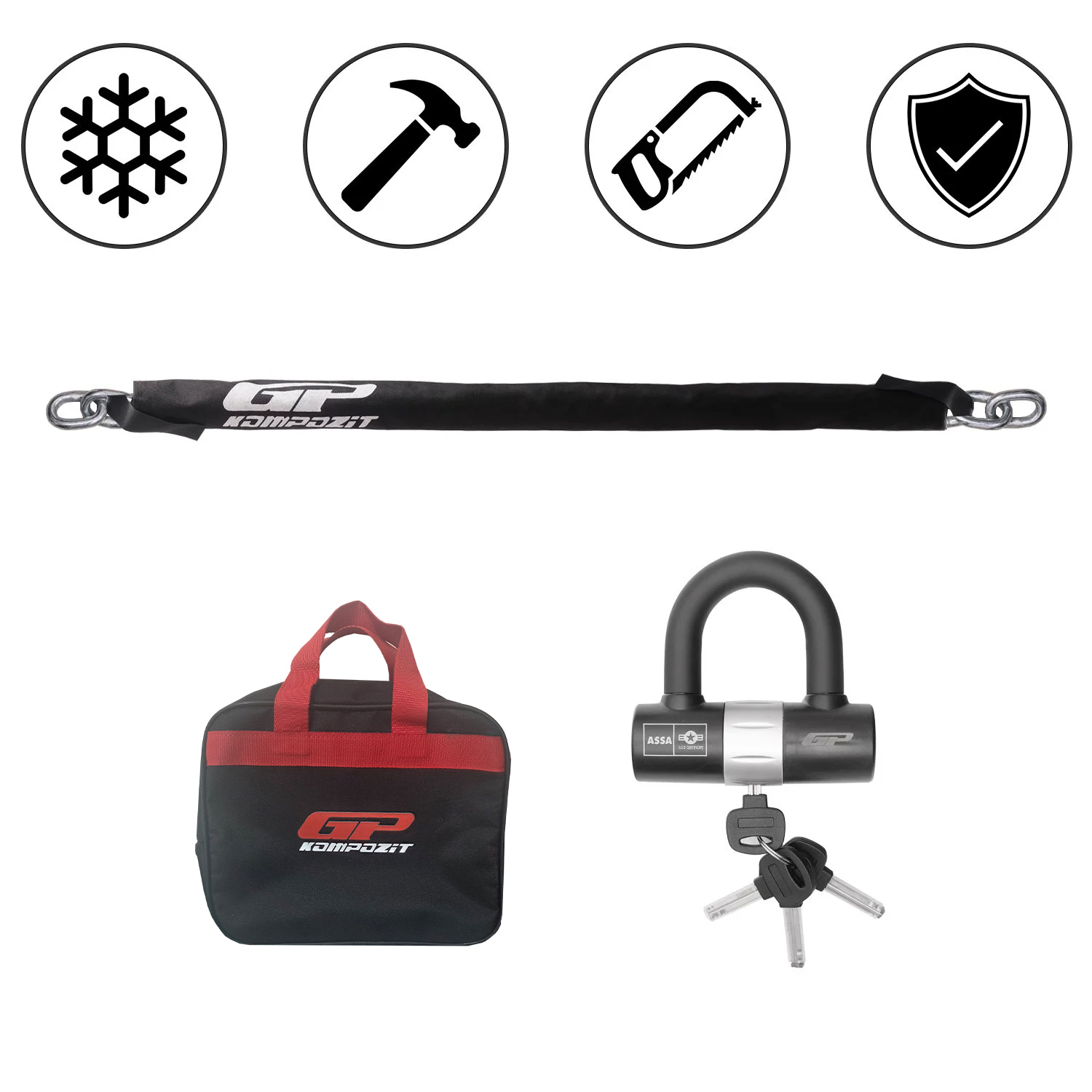 GP Kompozit Universal 2 mt 10 mm Motosiklet Zinciri ve Kilidi