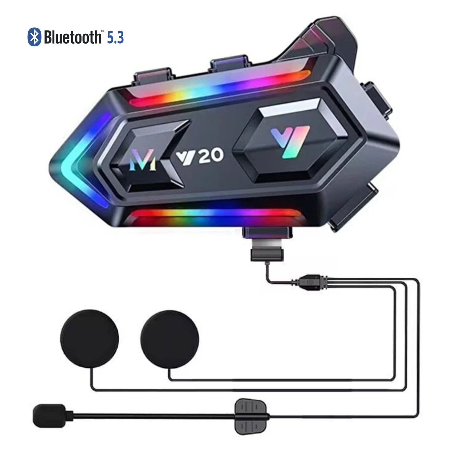 GP KATJMER Y20 Bluetooth 5.3 RGB Işıklı IPX6 Motosiklet Kask Kulaklığı Intercom