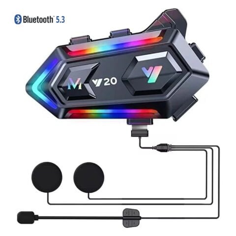GP KATJMER Y20 Bluetooth 5.3 RGB Işıklı IPX6 Motosiklet Kask Kulaklığı Intercom