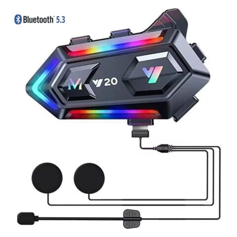 GP KATJMER Y20 Bluetooth 5.3 RGB Işıklı IPX6 Motosiklet Kask Kulaklığı Intercom