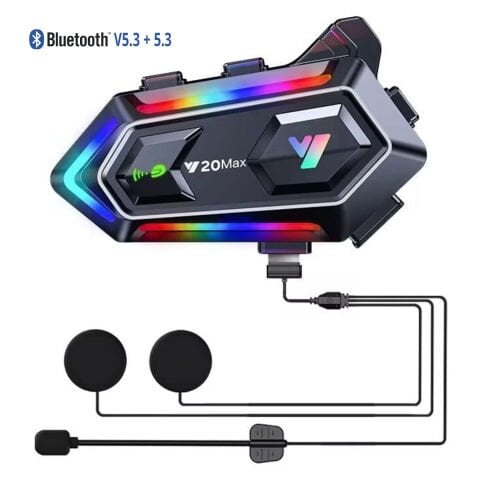 GP KATJMER Y20 MAX Bluetooth 5.3 300M Çift Yönlü RGB Işıklı Motosiklet Kask Kulaklığı Intercom