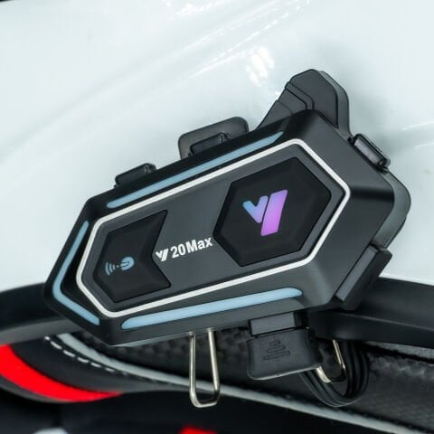 GP KATJMER Y20 MAX Bluetooth 5.3 300M Çift Yönlü RGB Işıklı Motosiklet Kask Kulaklığı Intercom