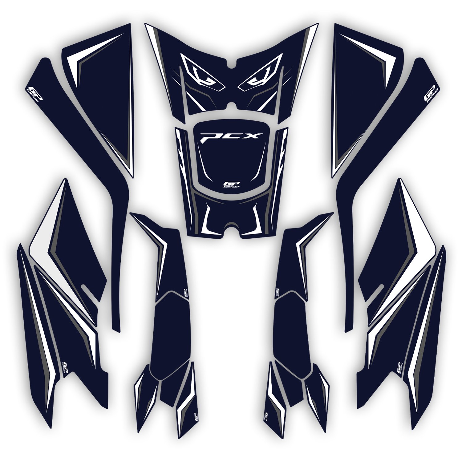 GP Kompozit Honda PCX 125 / 150 2025 Uyumlu Full Tank Pad Seti Mavi