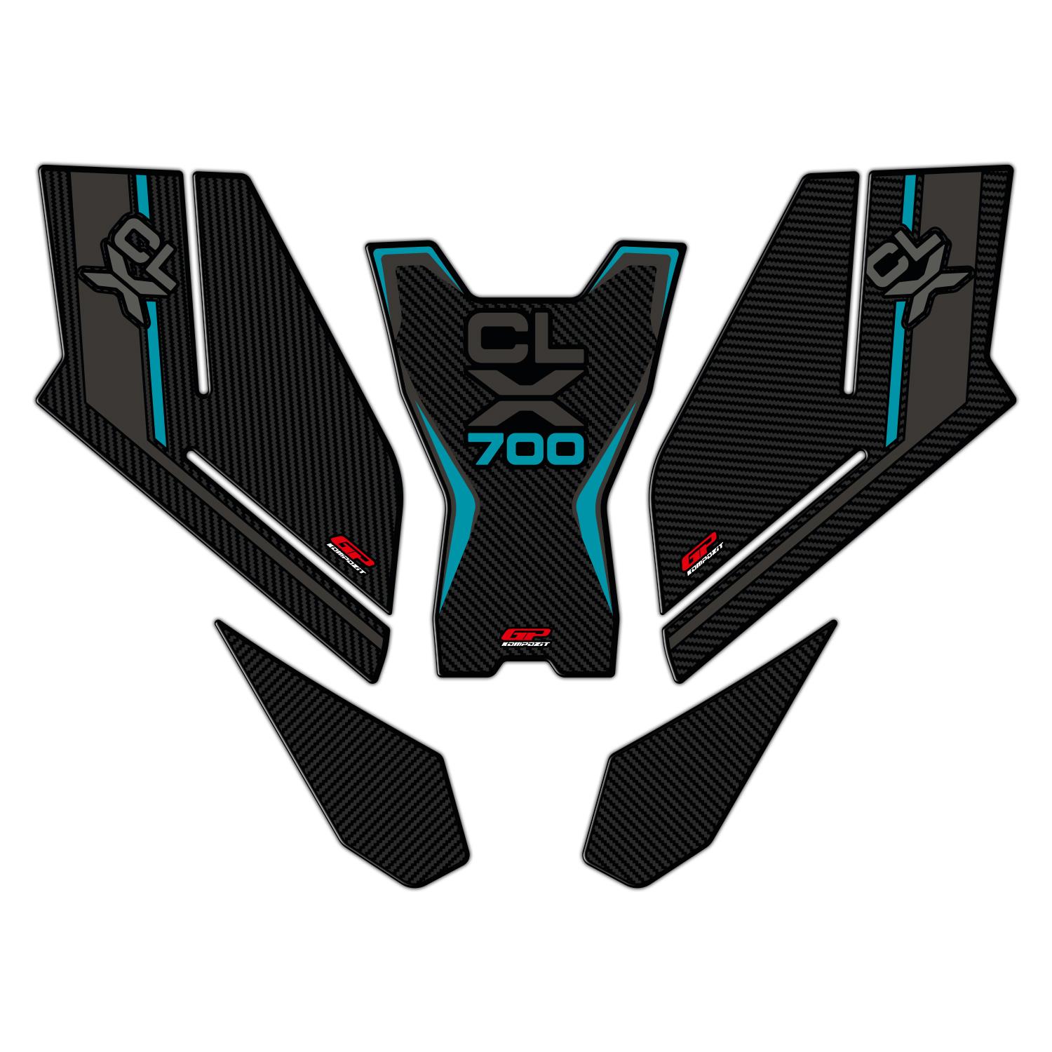 GP Kompozit CF Moto 700 CL-X 2022-2026 Uyumlu Tank Pad Seti Turkuaz