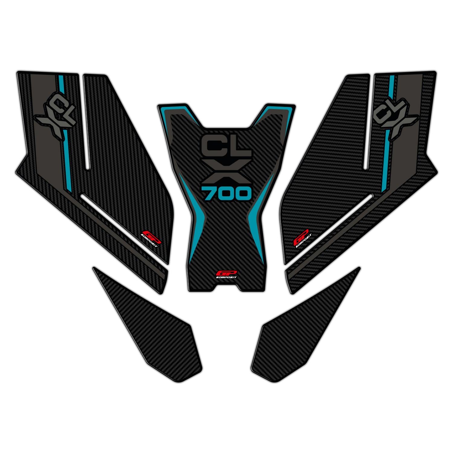 GP Kompozit CF Moto 700 CL-X 2022-2026 Uyumlu Tank Pad Seti Turkuaz