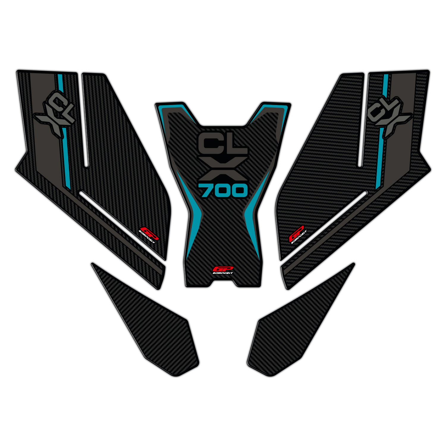 GP Kompozit CF Moto 700 CL-X 2022-2026 Uyumlu Tank Pad Seti Turkuaz