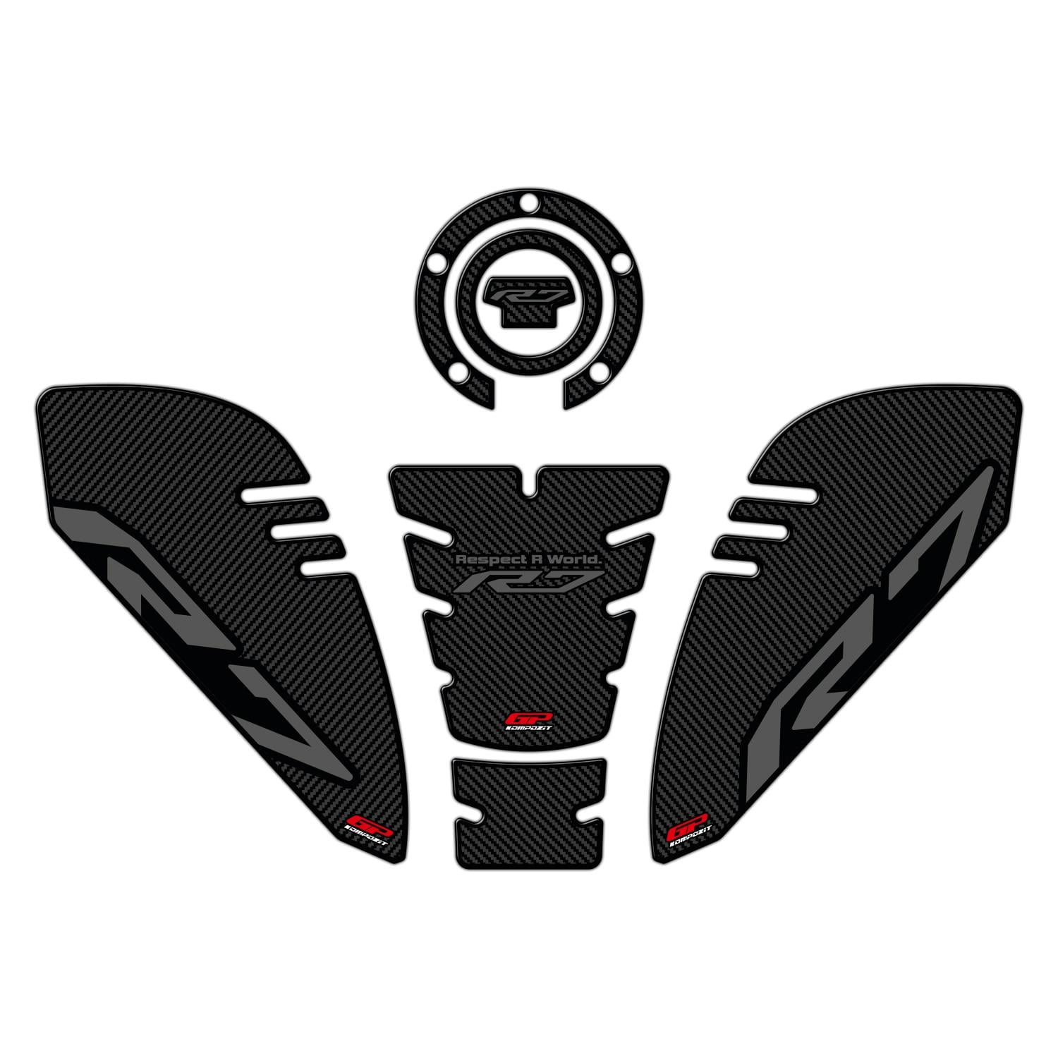 GP Kompozit Yamaha R7 2021–2024 Uyumlu Tank Pad Seti Karbon