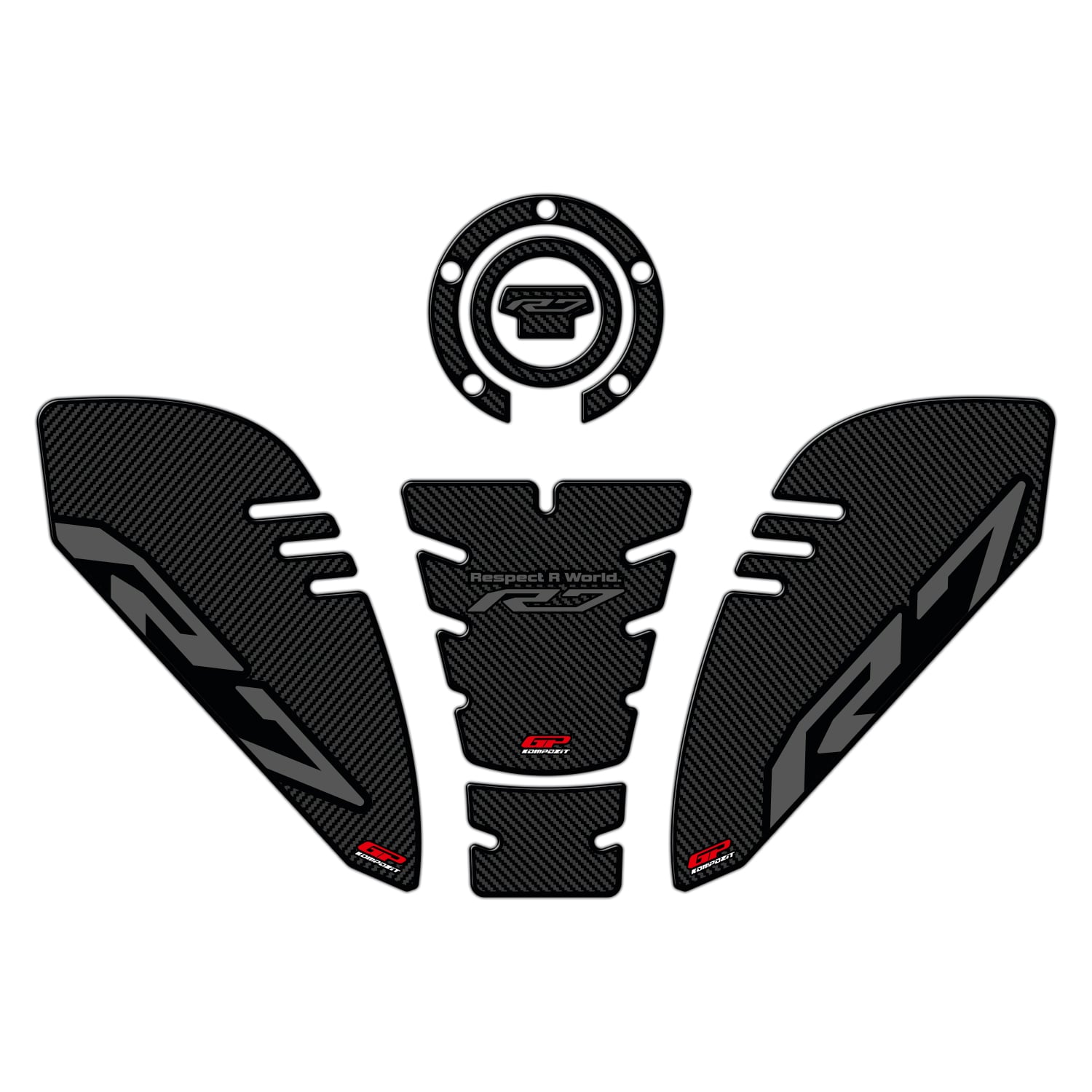 GP Kompozit Yamaha R7 2021–2024 Uyumlu Tank Pad Seti Karbon