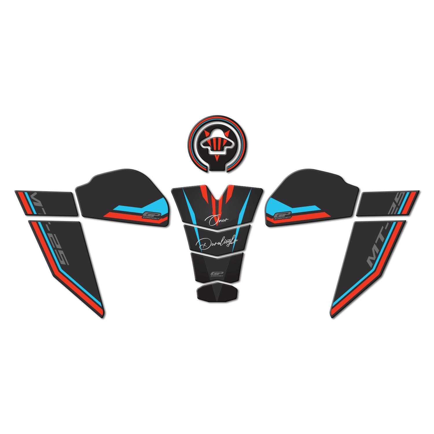 GP Kişiye Özel Yamaha MT-25 2020-2025 Uyumlu Tank Pad Seti Mavi Kırmızı