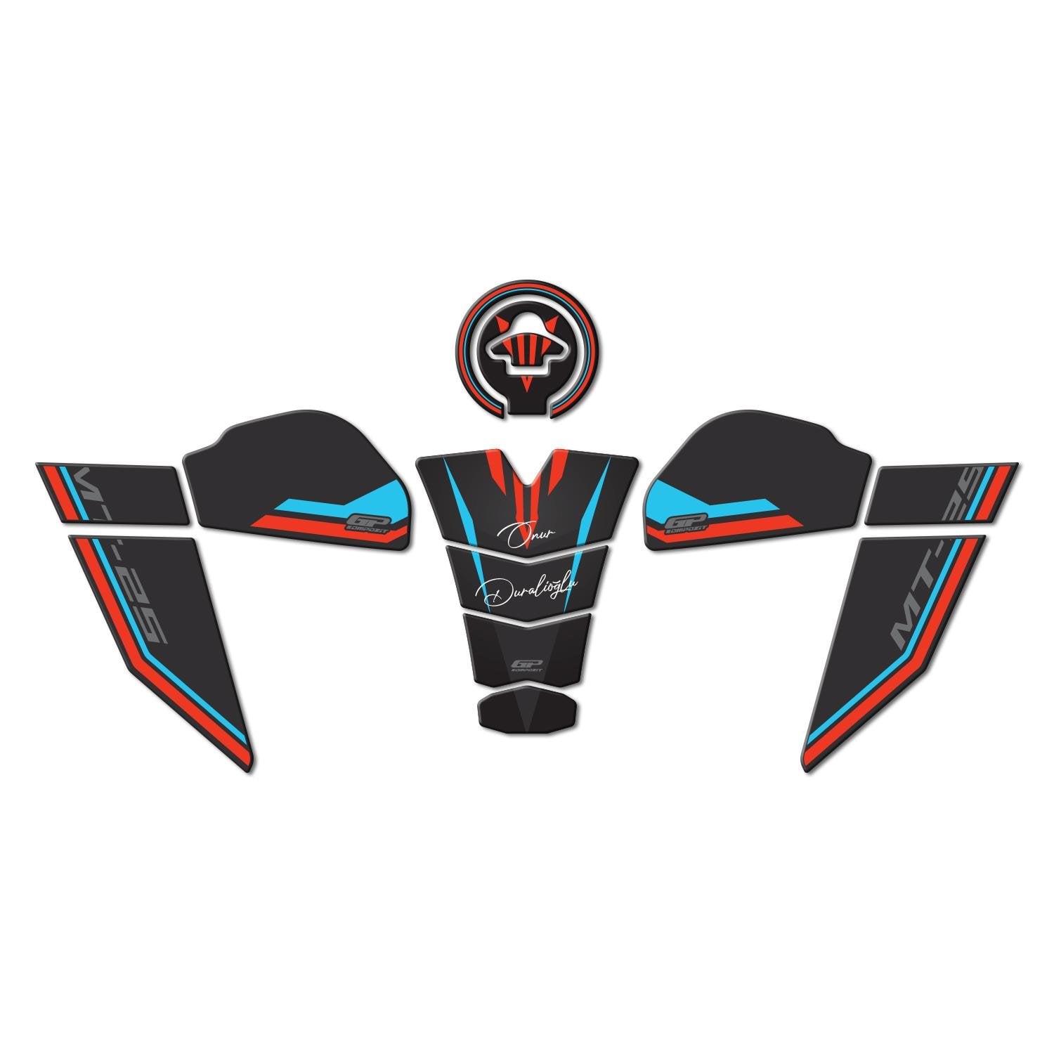GP Kişiye Özel Yamaha MT-25 2020-2026 Uyumlu Tank Pad Seti Mavi Kırmızı