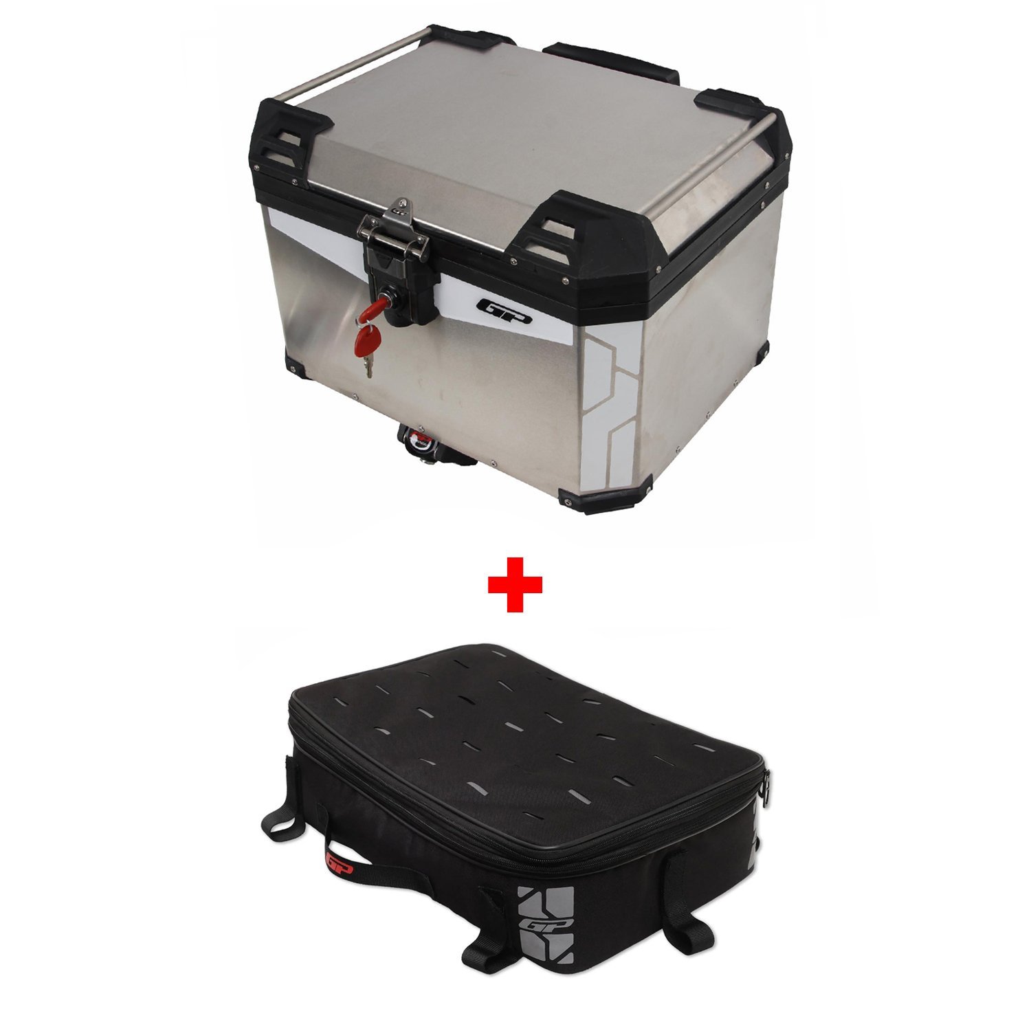 GP Kompozit Universal 57 lt Alüminyum ve Kumaş Motosiklet Çanta Seti Gri