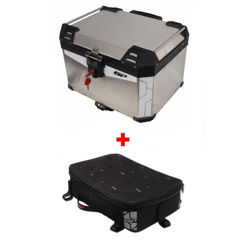 GP Kompozit Universal 57 lt Alüminyum ve Kumaş Motosiklet Çanta Seti Gri