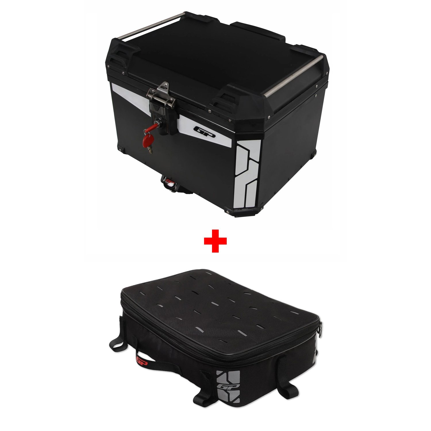 GP Kompozit Universal 57 lt Alüminyum ve Kumaş Motosiklet Çanta Seti Siyah